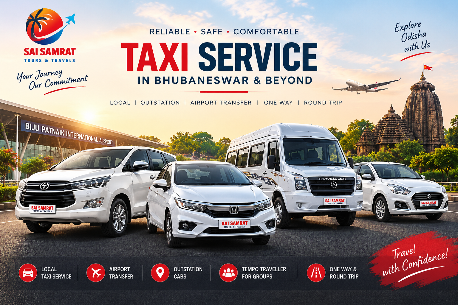 On-call 24/7 taxi and instant cab service in Bhubaneswar by Sai Samrat Tours and Travels